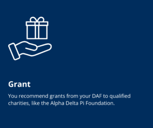 Grant: You recommend grants from your DAF to qualified charities, like the Alpha Delta Pi Foundation